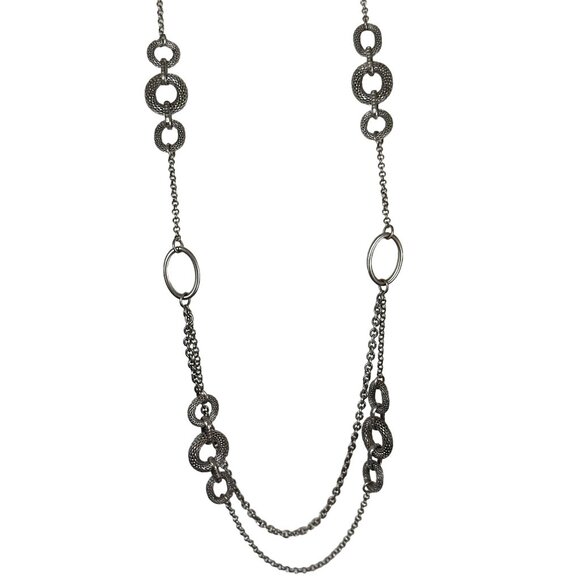 Crown Premier Designs Long Chain Necklace Silver Tone Textured Chunky Geometric - Picture 7 of 7